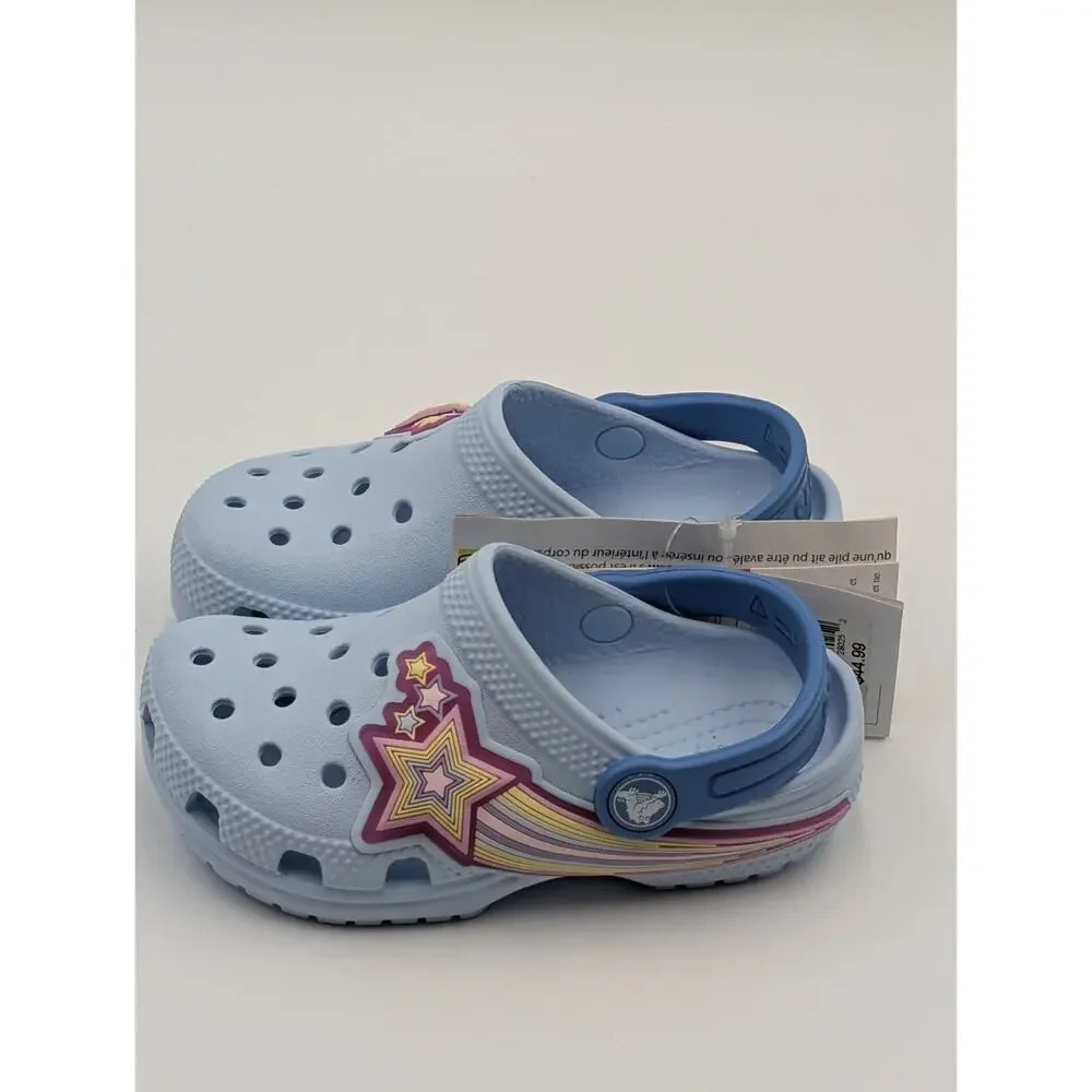 Crocs Kids Size C9 Classic Light Up Star Light Clogs Slides Blue Frost NWT